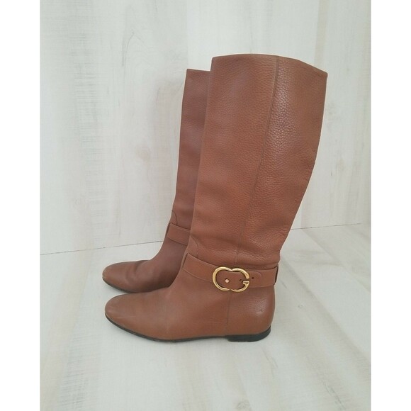 GUCCI Leather Riding Boots Side buckle Brown Sz 37.5 US 6.5 SEE PICTURES USED - Picture 2 of 12